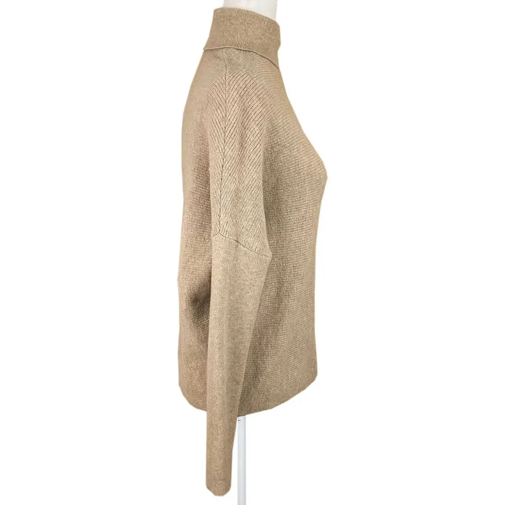 Habitual Women's Turtleneck Sweater Size XS Tan Merino Wool Long Dolman Sleeves